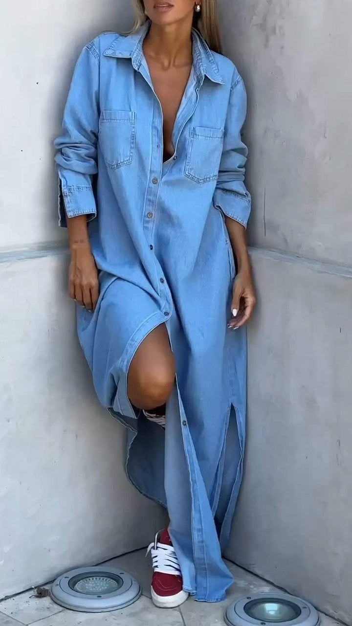 Chondona - Vestido Vaquero De Manga Larga Con Solapas