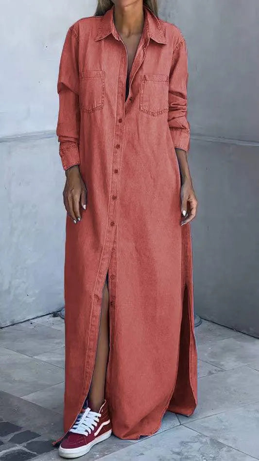 Chondona - Vestido Vaquero De Manga Larga Con Solapas