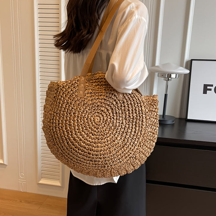 Cléa - Bolso De Hombro Redondo De Paja Trenzada