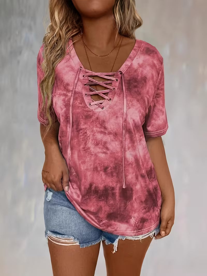 Beryl - Camiseta de Manga corta con Estampado y Cordón Ajustable