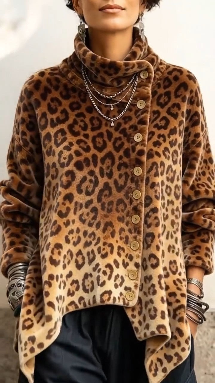 Lyrona - Blusa De Manga Larga Con Estampado De Leopardo