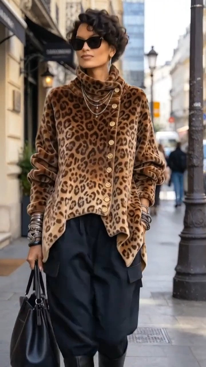 Lyrona - Blusa De Manga Larga Con Estampado De Leopardo