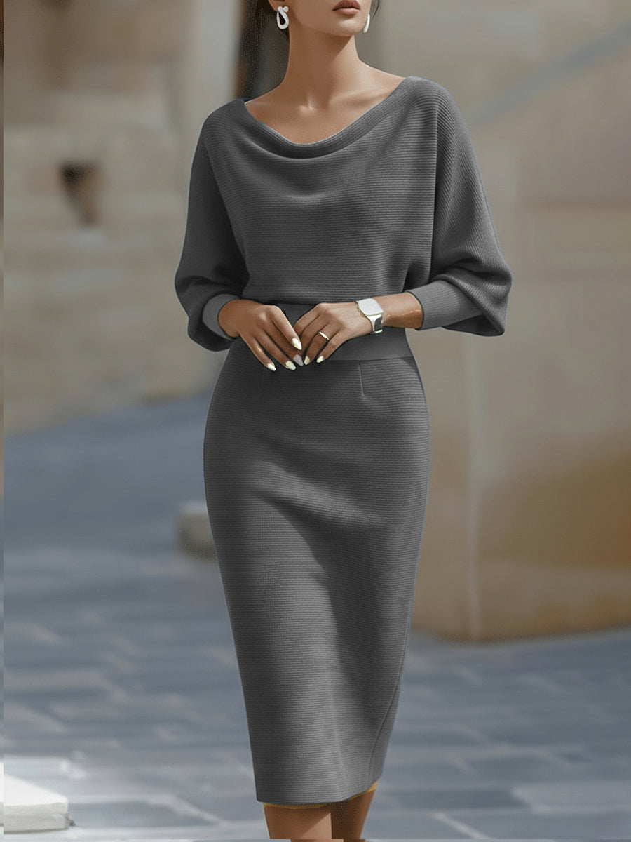 Amyy - Vestido Midi Elegante De Manga Larga