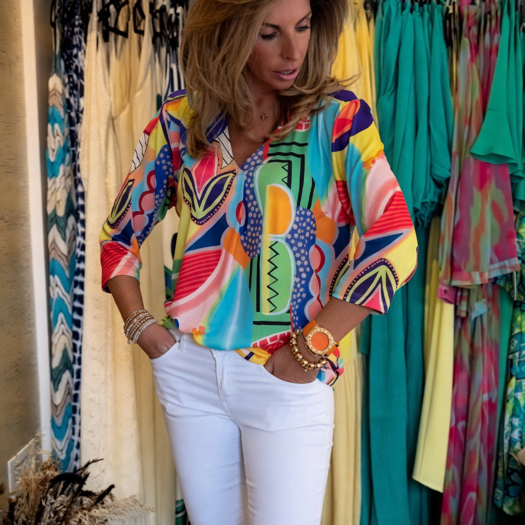 Marlain - Blusa Elegante Con Cuello en V