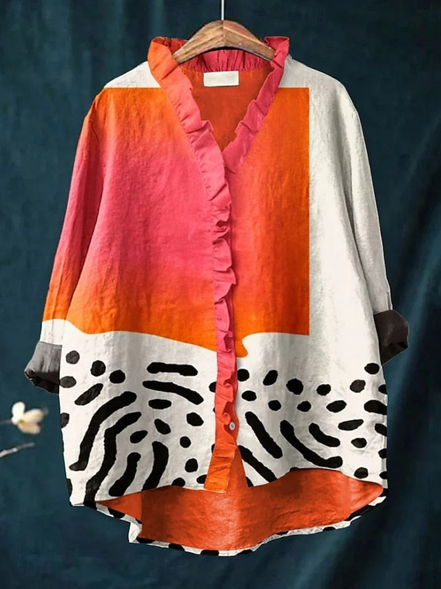 Calysta - Blusa Con Volantes y Estampado Abstracto Fluido