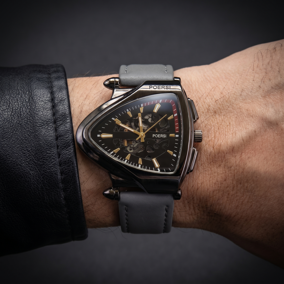 Narciso - Reloj Triangular De Piel Con Estructura Esquelética
