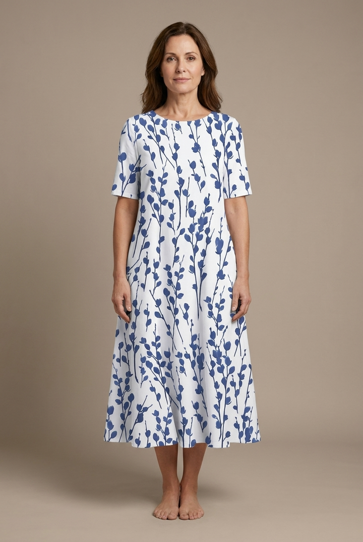 Kwanza - Vestido Midi Holgado Con Estampado Floral
