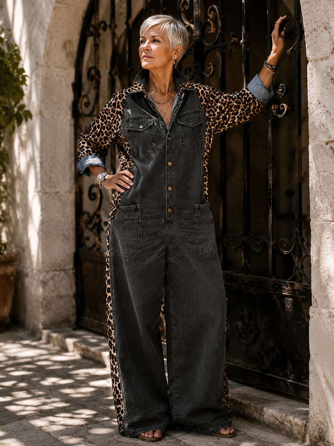Yasmeen - Mono Ligero De Denim Con Estampado De Leopardo