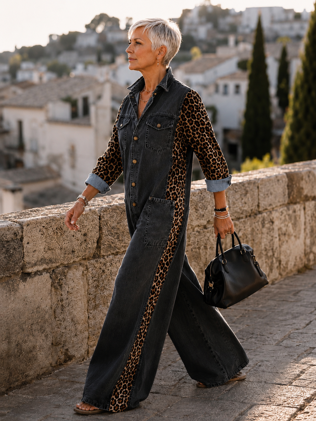 Yasmeen - Mono Ligero De Denim Con Estampado De Leopardo