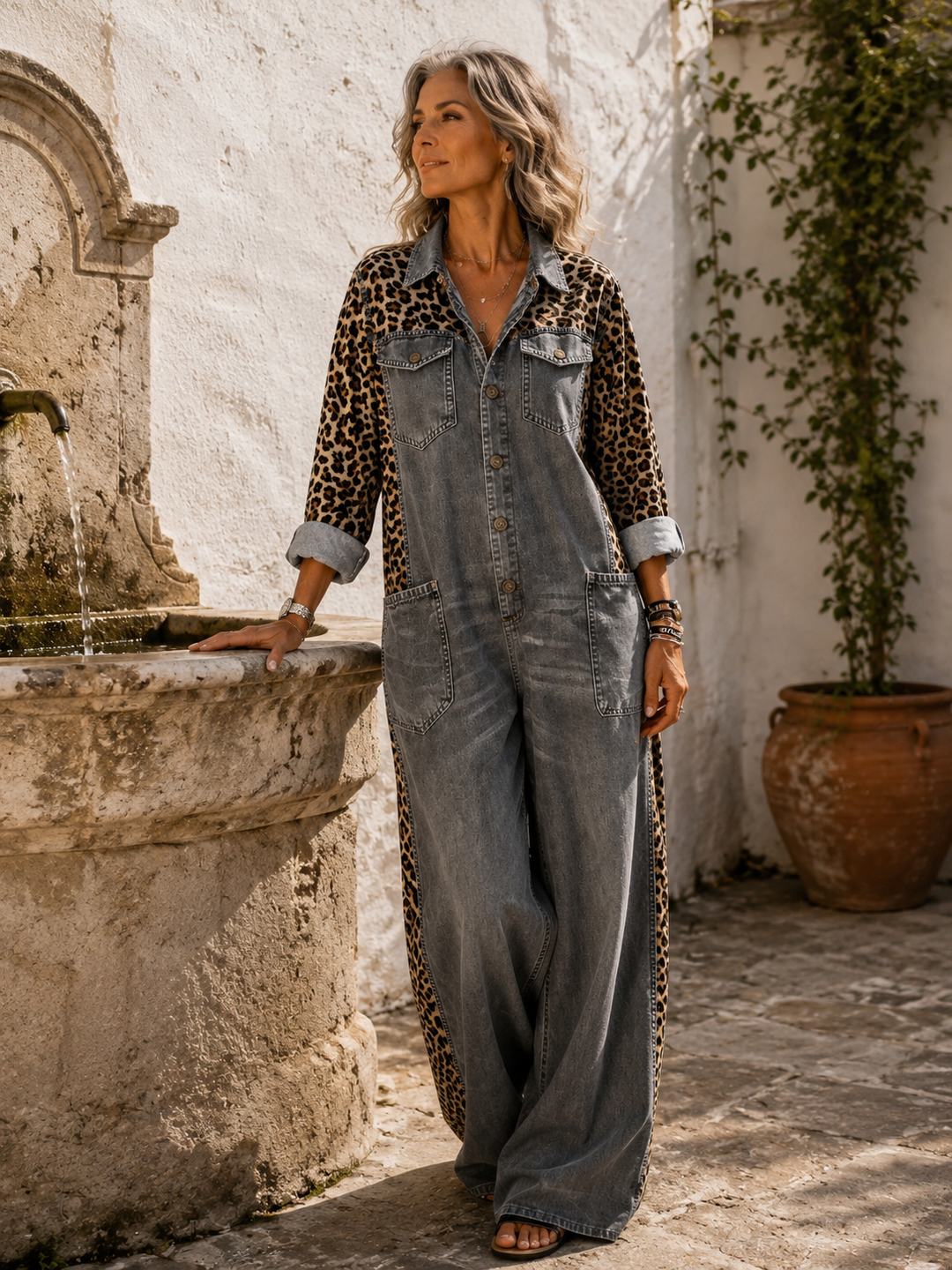 Yasmeen - Mono Ligero De Denim Con Estampado De Leopardo