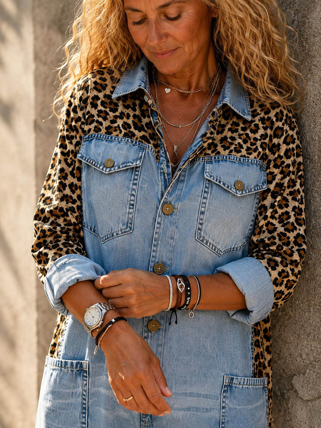 Yasmeen - Mono Ligero De Denim Con Estampado De Leopardo