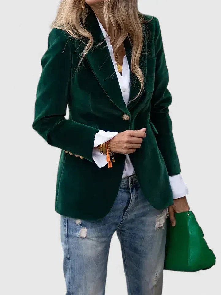 Dagmara - Blazer De Terciopelo De Una Sola Fila De Botones