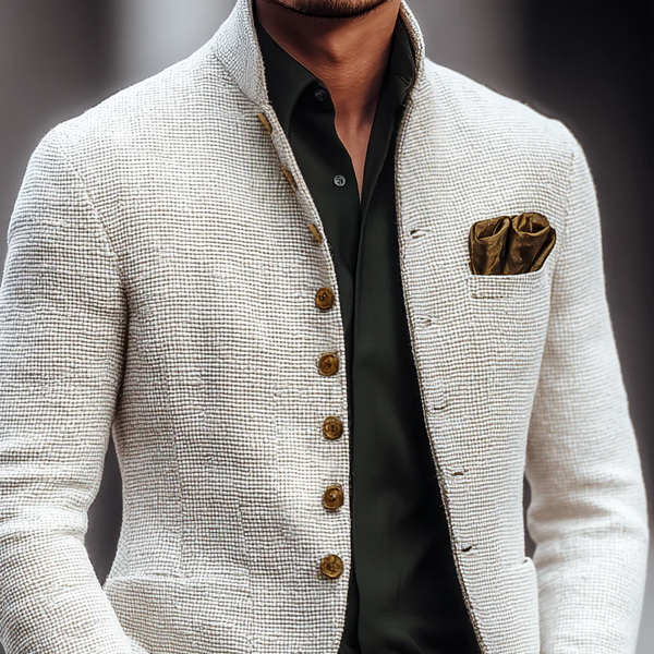 Artjom - Chaqueta Informal De Tweed Liso Con Cuello Alto