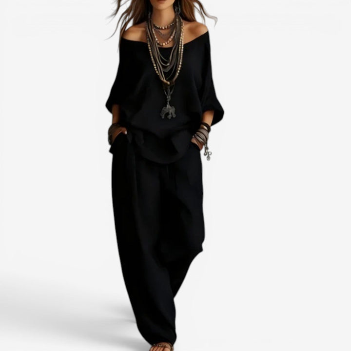 Shompa - Conjunto De Top Oversize Con Hombros Al Aire Y Pantalones De Pierna Ancha