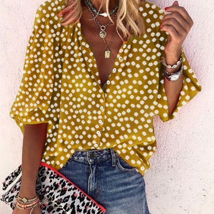 Nathally - Blusa De Manga Corta Con Botones