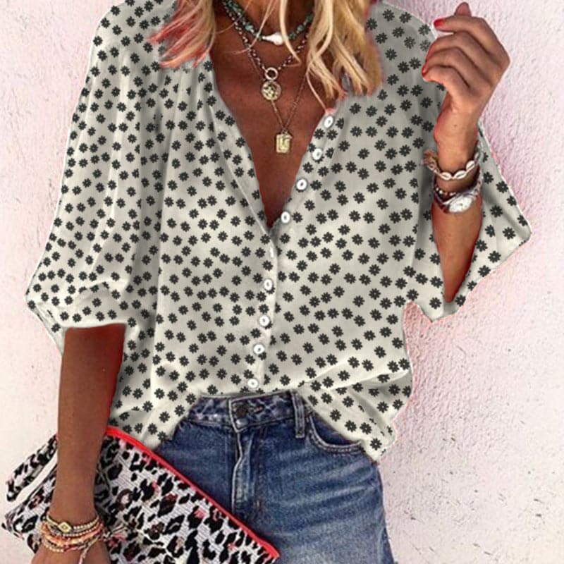 Nathally - Blusa De Manga Corta Con Botones