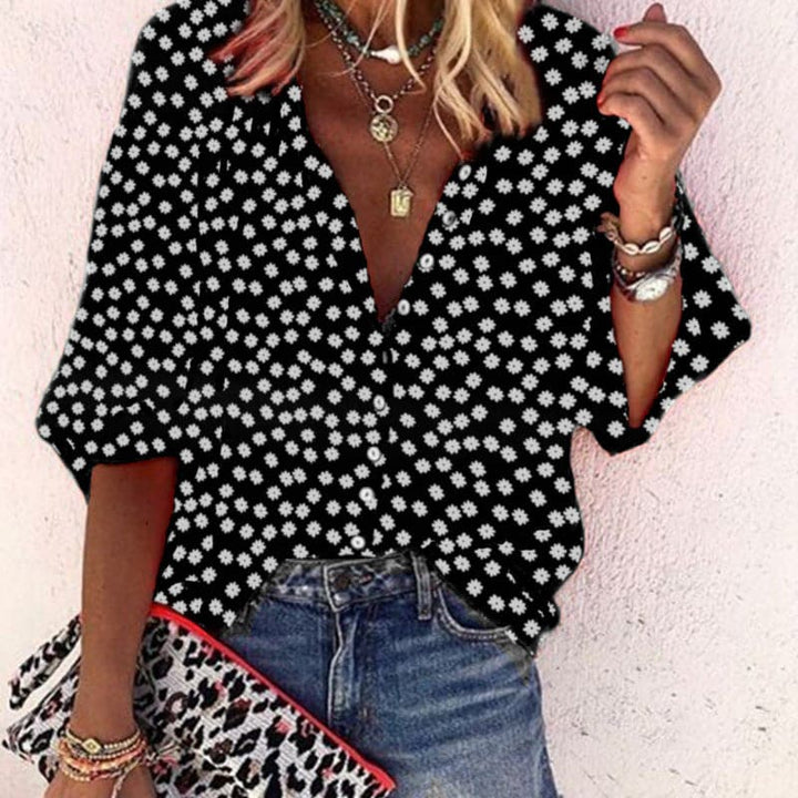 Nathally - Blusa De Manga Corta Con Botones