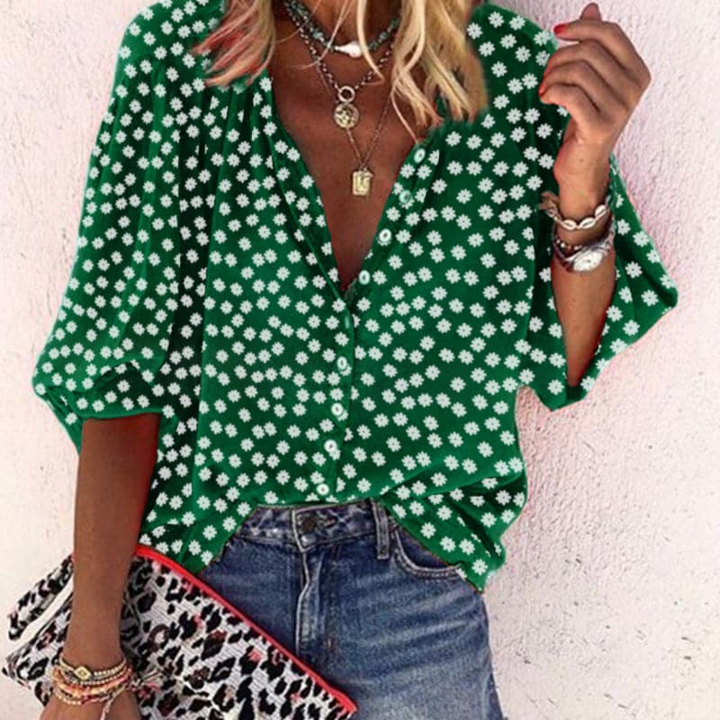 Nathally - Blusa De Manga Corta Con Botones