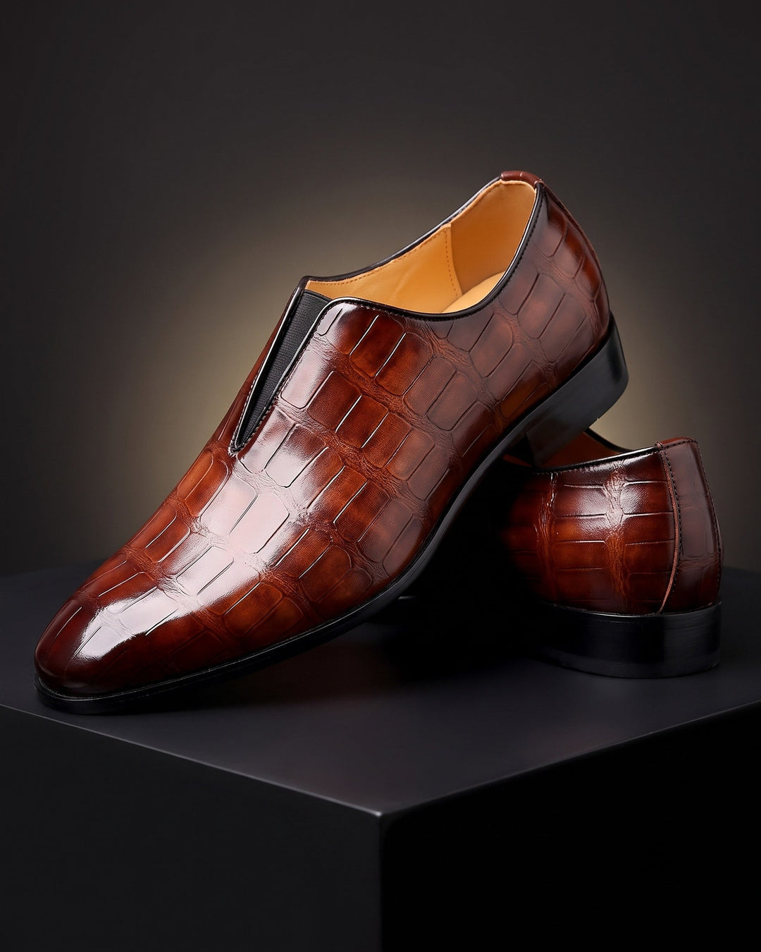 Amphon - Mocasines Con Textura de Cocodrilo y Diseño Sin Cordones