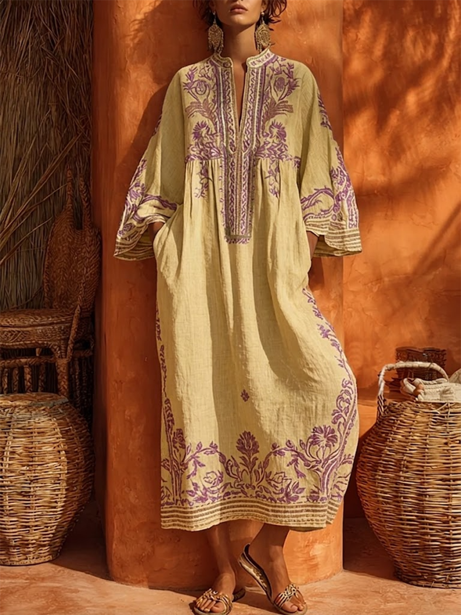 Sariana - Vestido Boho Bordado Con Cuello En V