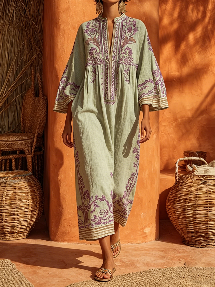 Sariana - Vestido Boho Bordado Con Cuello En V