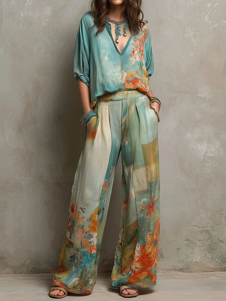 Chiaran - Conjunto con Estampado floral y Pantalones de Pierna Ancha