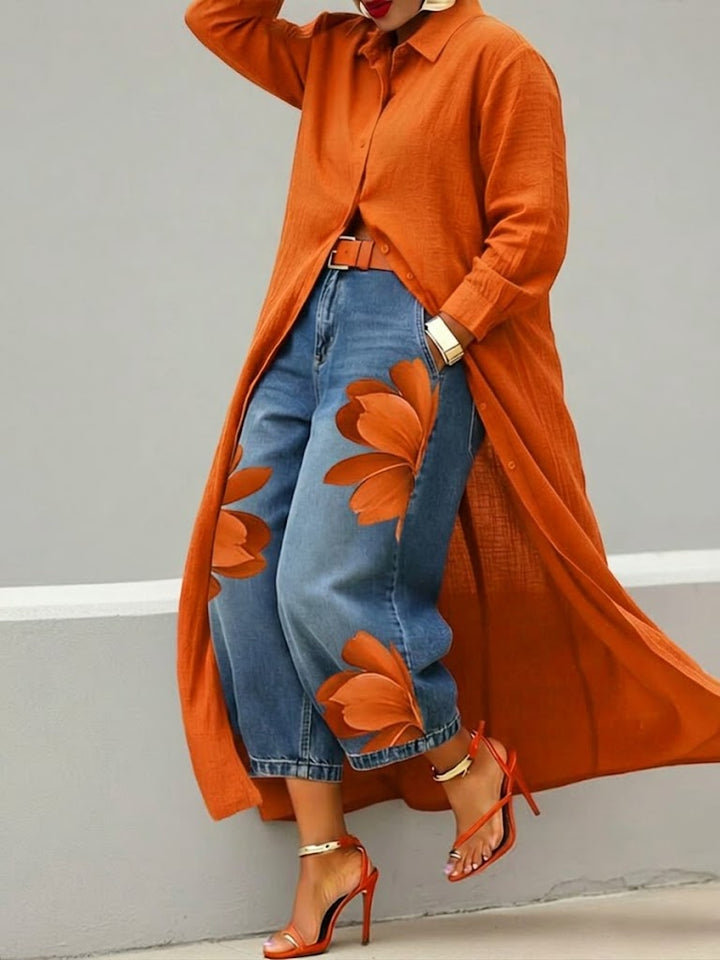 Sherena - Vestido De Lino y Vaqueros Con Estampado Floral