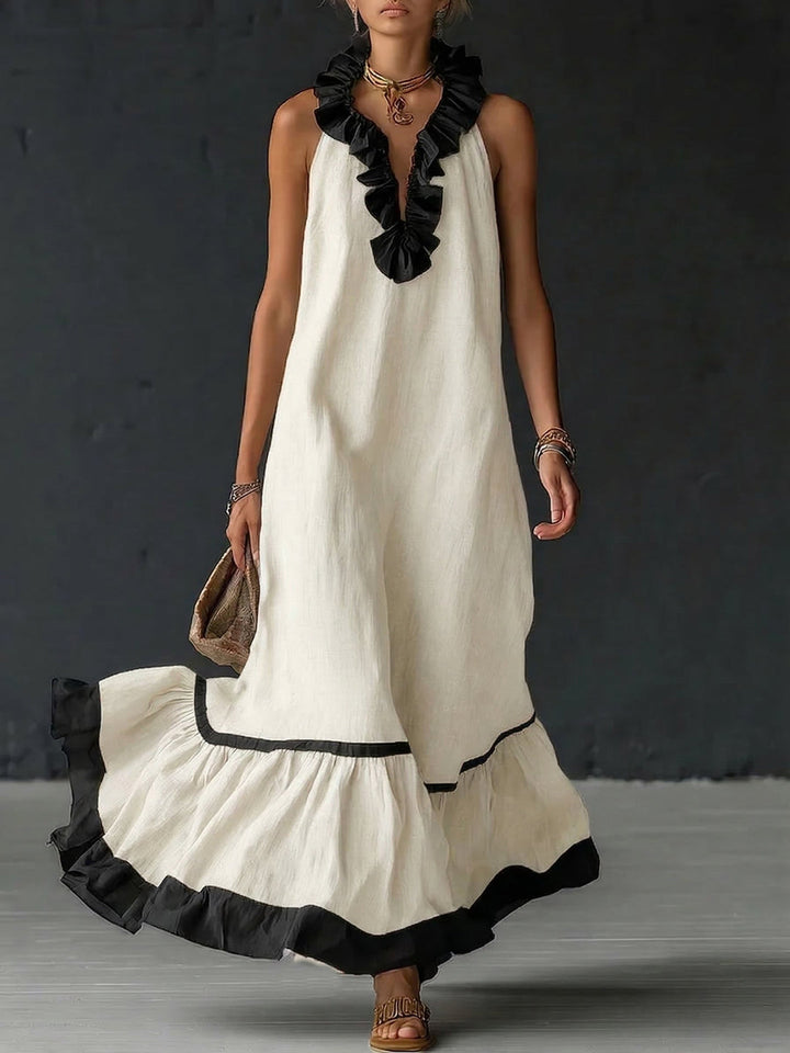Natja - Cuello Con Volantes Vestido Largo De Lino