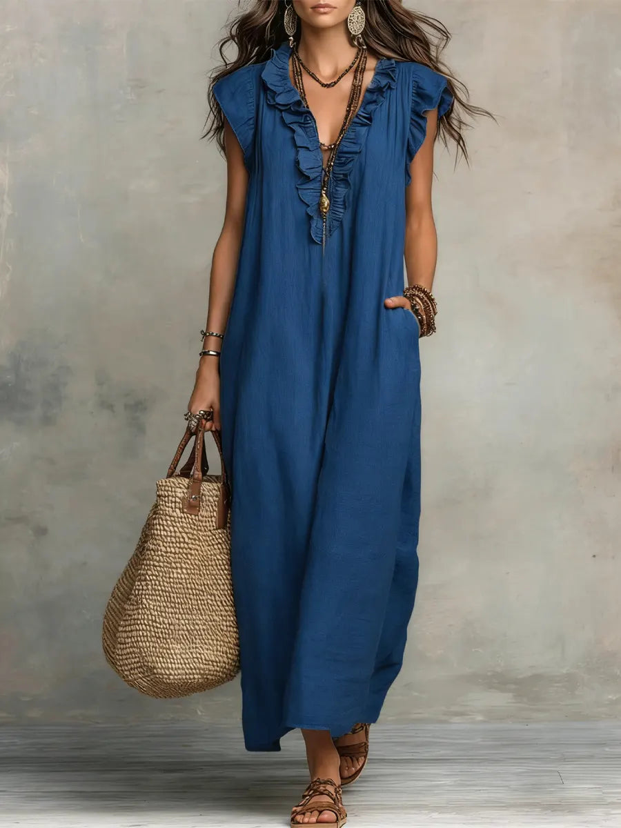 Uanavi - Vestido Largo De Estilo Bohemio De Lino