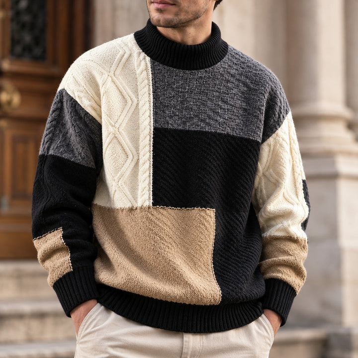 Trevon - Jersey De Punto Trenzado Con Diseño De Retazos