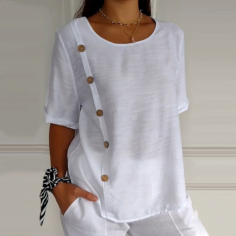 Velma - Blusa de Lino con Botones Laterales