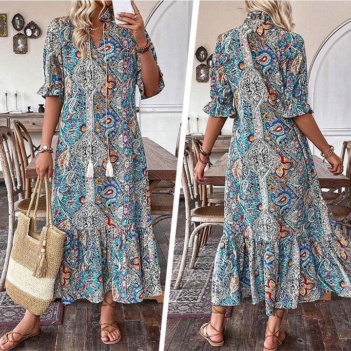 Aniy - Vestido Floral de Verano con Cuello en V
