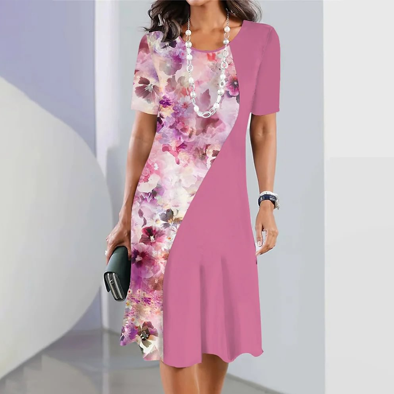 Ursulla - Elegante Vestido De Cuello Redondo Con Estampado Floral