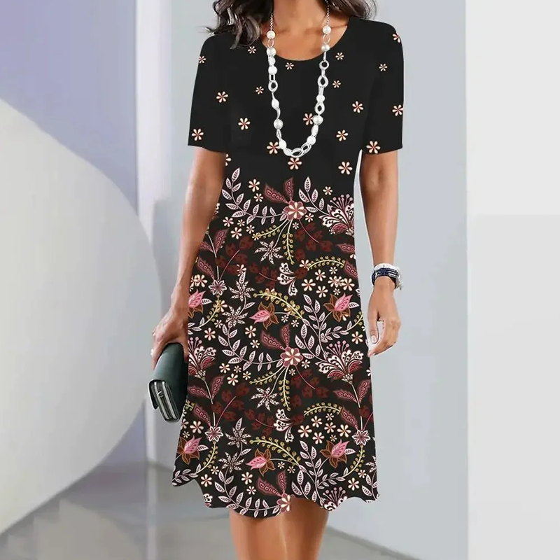 Ursulla - Elegante Vestido De Cuello Redondo Con Estampado Floral