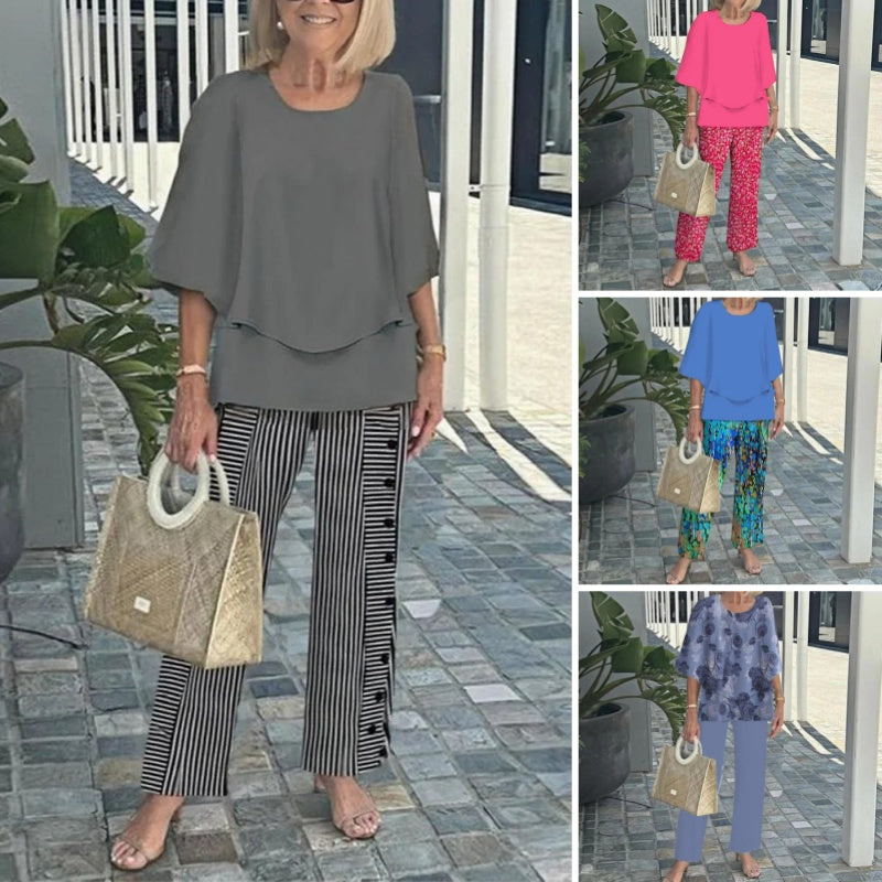 Laetitaa - Conjunto De Dos Piezas Informal Con Estampado Y Mangas Cortas