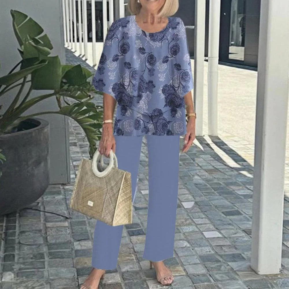 Laetitaa - Conjunto De Dos Piezas Informal Con Estampado Y Mangas Cortas