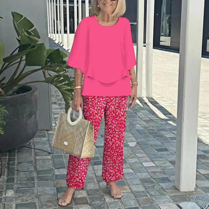 Laetitaa - Conjunto De Dos Piezas Informal Con Estampado Y Mangas Cortas