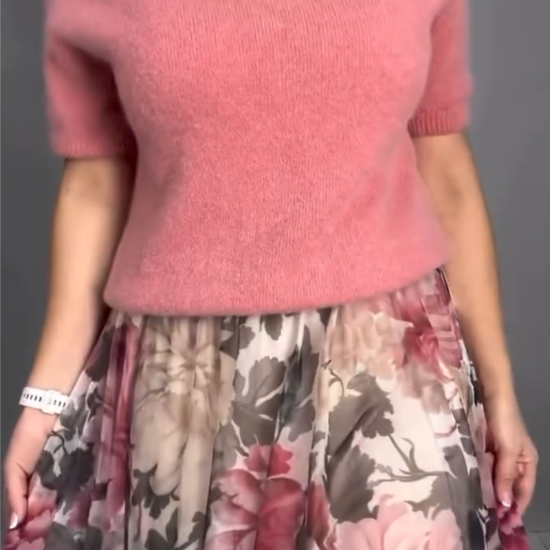 Nirosha - Elegante Top de Punto Con Estampado Floral y Falda Midi