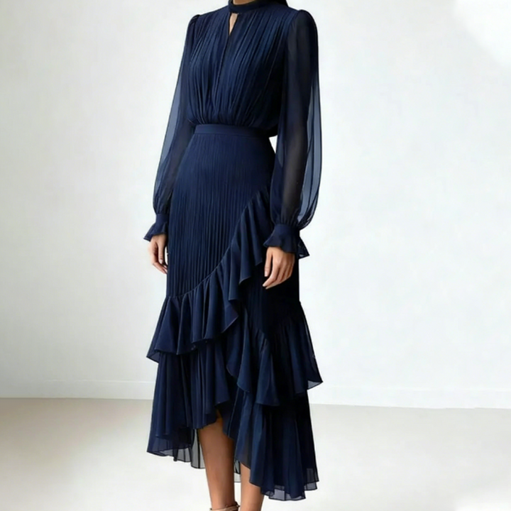 Daryna - Vestido Midi Plisado Con Escote En Forma De Ojo De Cerradura
