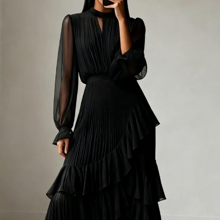 Daryna - Vestido Midi Plisado Con Escote En Forma De Ojo De Cerradura