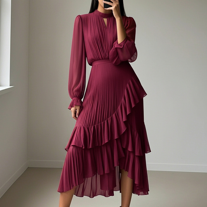 Daryna - Vestido Midi Plisado Con Escote En Forma De Ojo De Cerradura