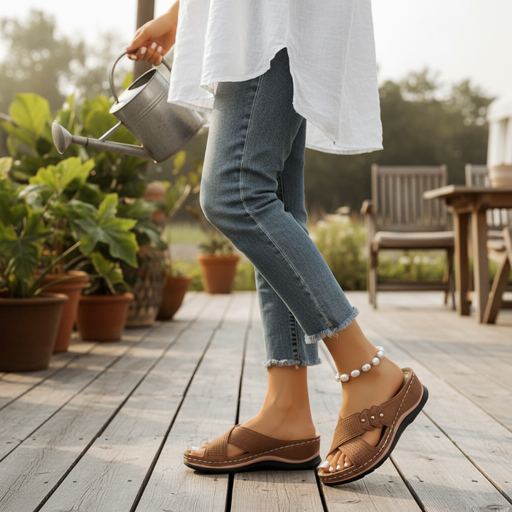 Shawen - Sandalias de Cuña con Tiras Cruzadas de Estilo Informal