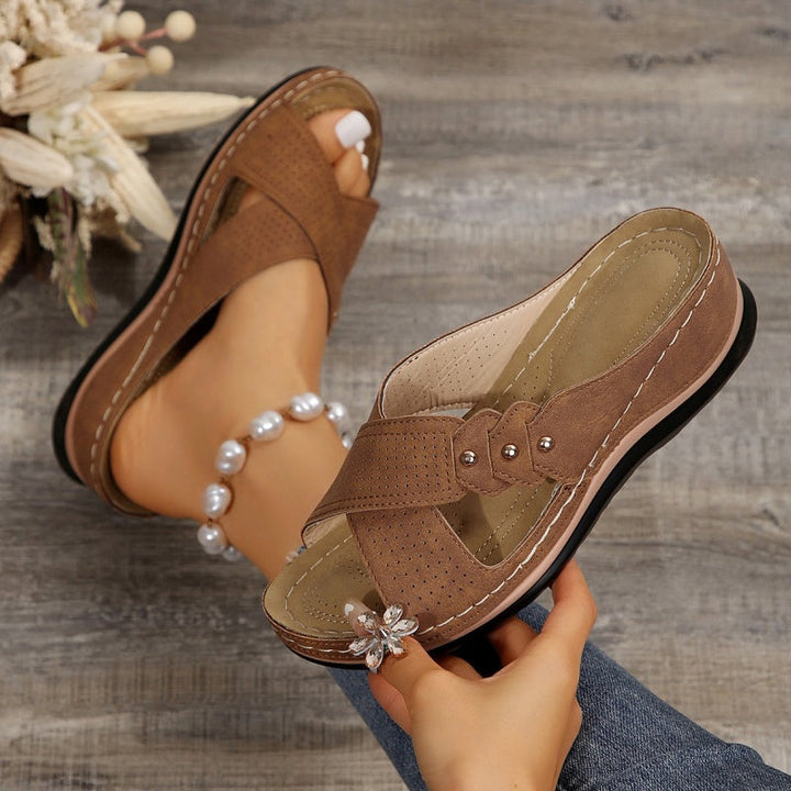 Shawen - Sandalias de Cuña con Tiras Cruzadas de Estilo Informal