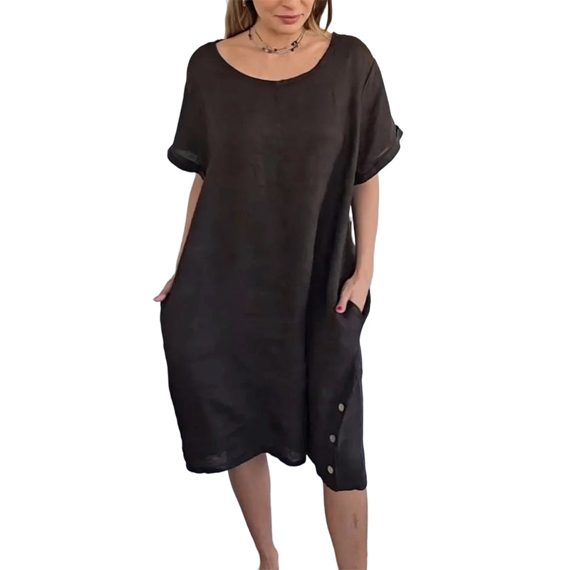 Sheela - Vestido Informal De Lino y Algodón Con Bolsillos