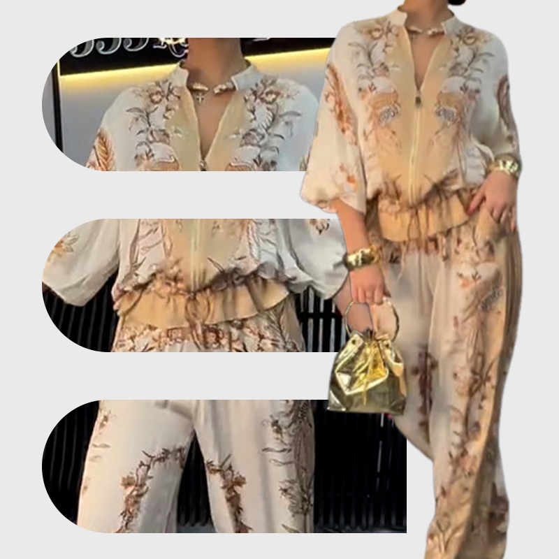 Katya - Elegante Estampado Floral Conjunto De Dos Piezas