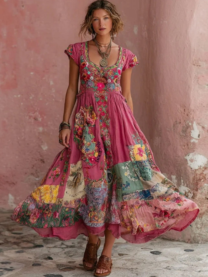Emilien - Vestido Largo con Bordados Florales Artísticos