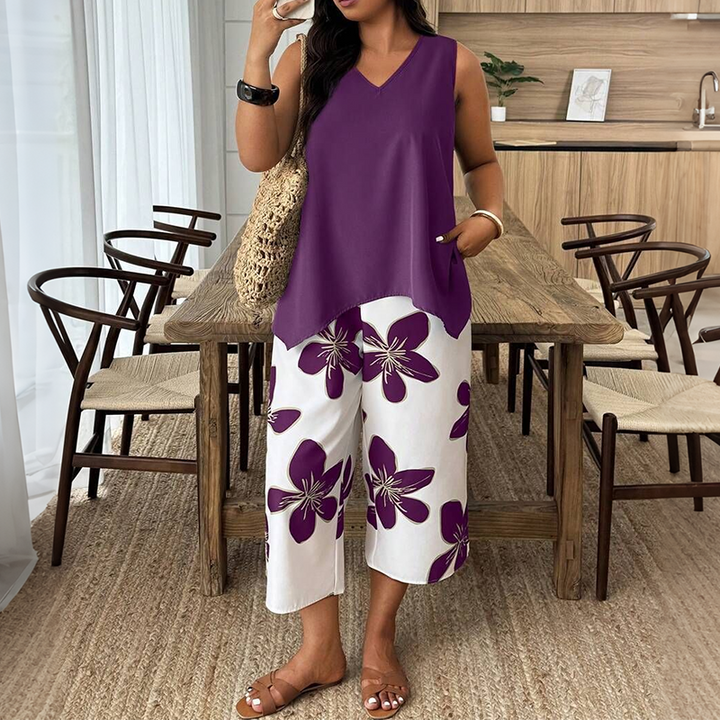 Aniza - Top Asimétrico y Pantalones Capri Con Estampado Floral