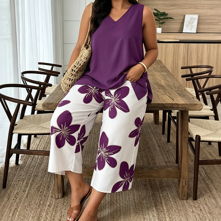 Aniza - Top Asimétrico y Pantalones Capri Con Estampado Floral