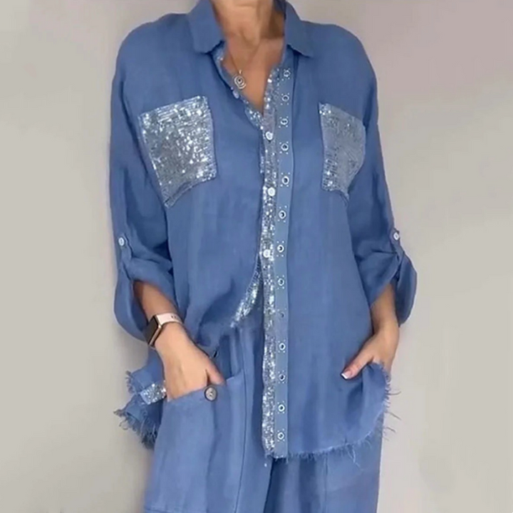 Lizy - Conjunto De Blusa y Pantalones Con Lentejuelas