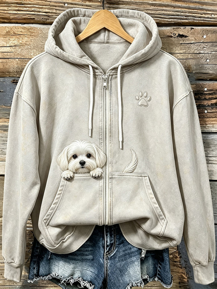 Shelezi - Cómoda Sudadera Con Capucha Y Cremallera Con Estampado De Patitas